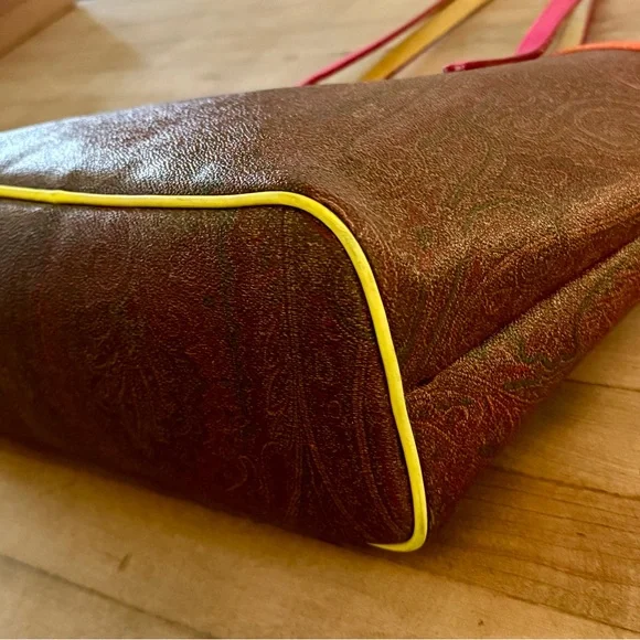 Etro Milano Brown Paisley Medium Shopper Tote Bag with Neon Trim & Straps - Picture 6 of 14